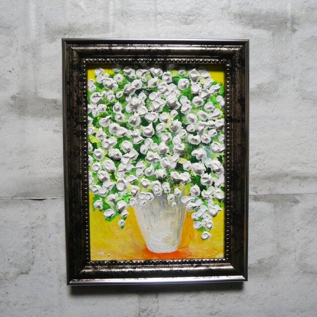 油絵 ミニ絵画2L【かすみ草】