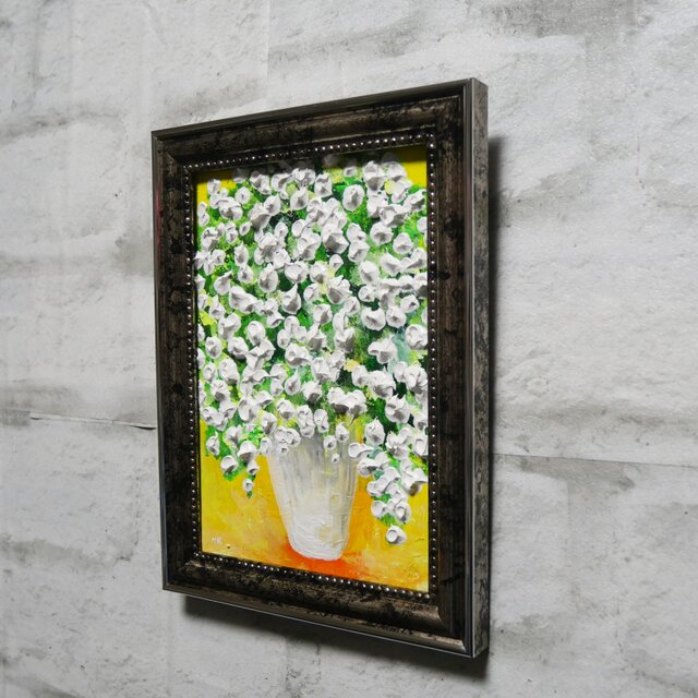 油絵 油彩 油彩画 絵 絵画【かすみ草】 油絵 ミニ絵画2L【かすみ草】 | iichi 日々の暮らしを心地よくする