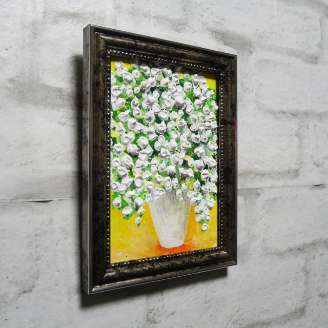 油絵 絵画 【かすみ草】 油絵 ミニ絵画2L【かすみ草】 | iichi 日々の暮らしを心地よくする