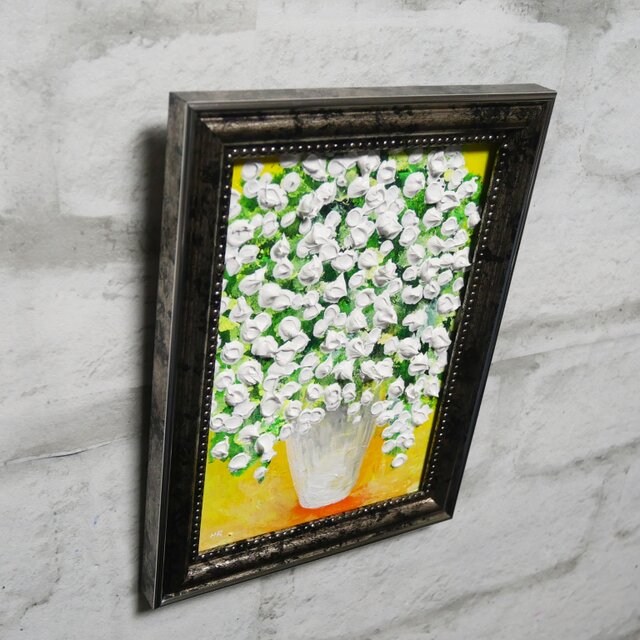 油絵 ミニ絵画2L【かすみ草】 | iichi 日々の暮らしを心地よくする
