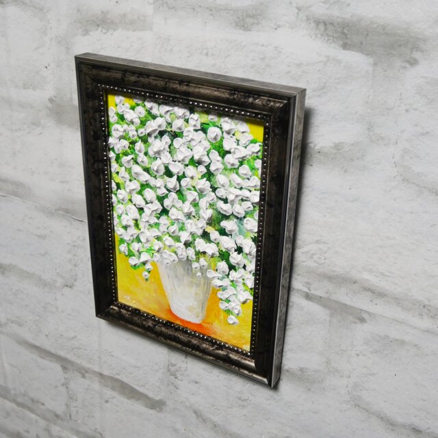 油絵 ミニ絵画2L【かすみ草】 | iichi 日々の暮らしを心地よくする