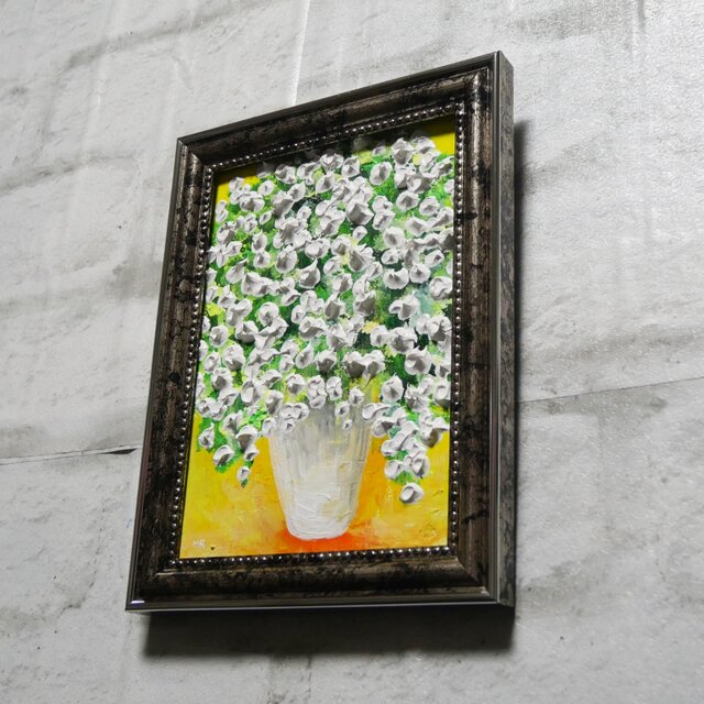 油絵 ミニ絵画2L【かすみ草】 | iichi 日々の暮らしを心地よくする