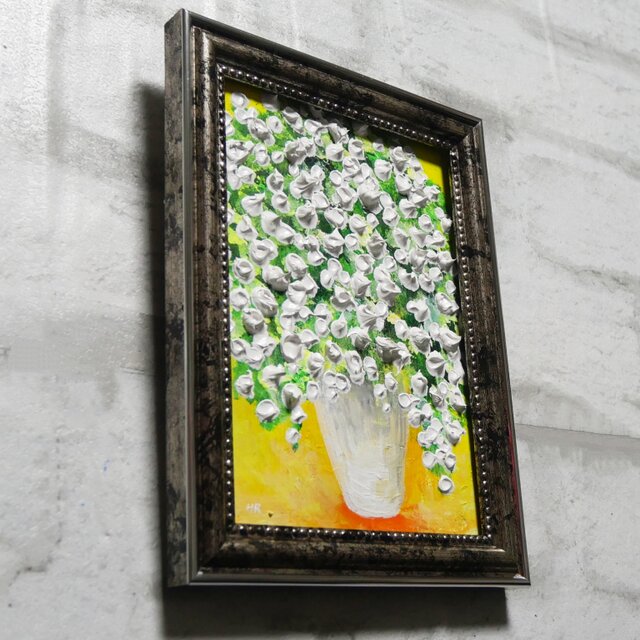 油絵 ミニ絵画2L【かすみ草】 | iichi 日々の暮らしを心地よくする