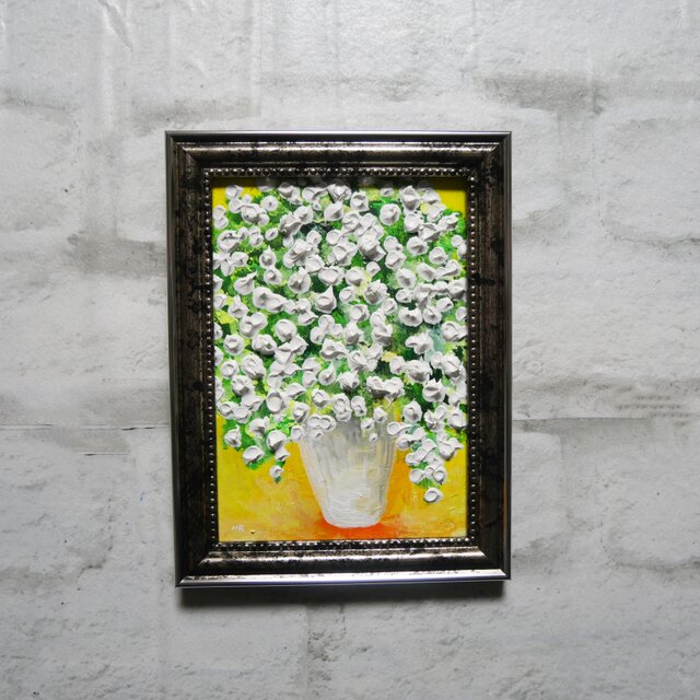 油絵 ミニ絵画2L【かすみ草】 | iichi 日々の暮らしを心地よくする