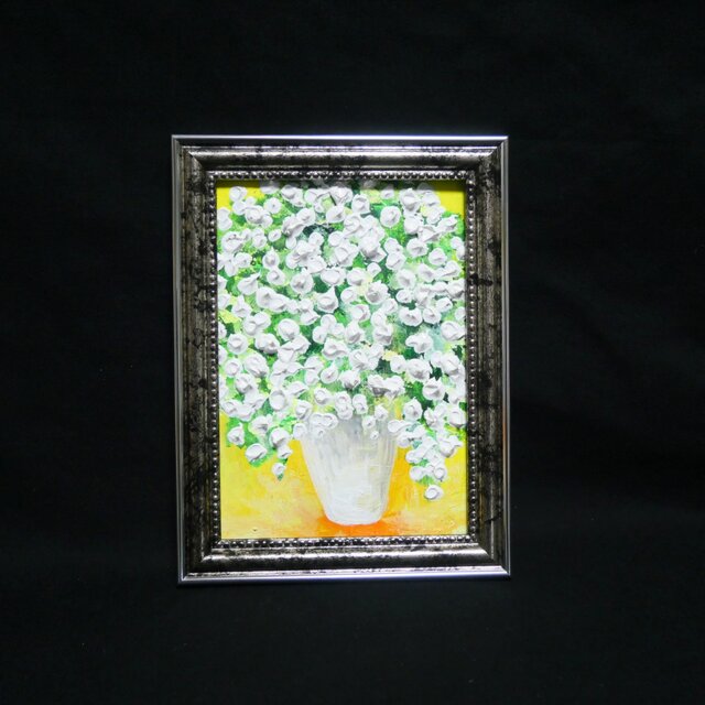 油絵 ミニ絵画2L【かすみ草】 | iichi 日々の暮らしを心地よくする