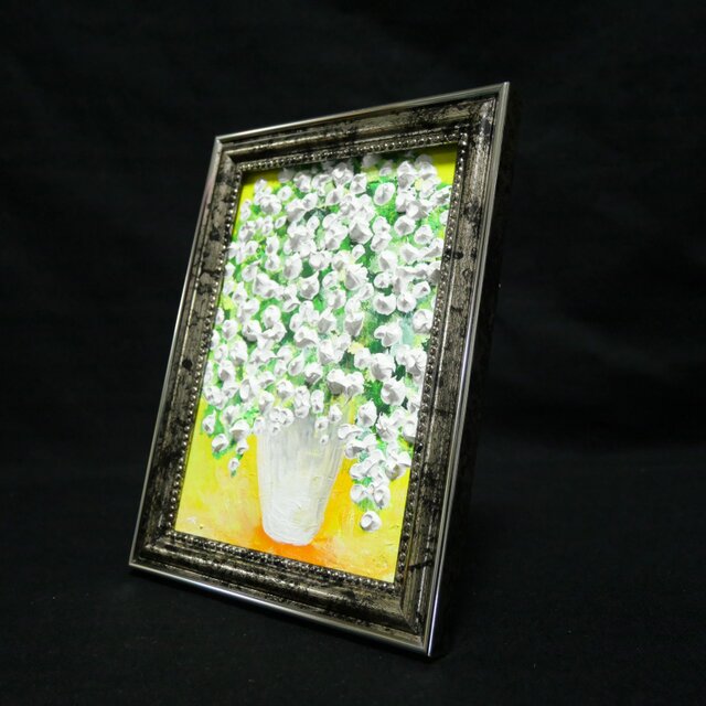 油絵 ミニ絵画2L【かすみ草】 | iichi 日々の暮らしを心地よくする
