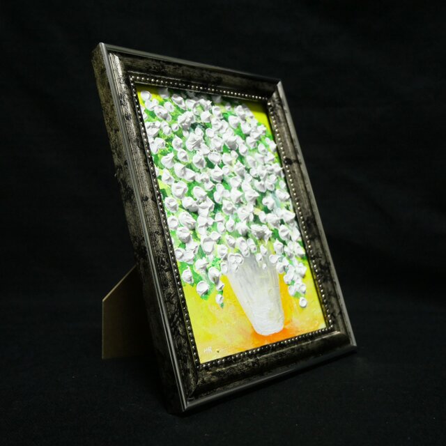 油絵 ミニ絵画2L【かすみ草】 | iichi 日々の暮らしを心地よくする