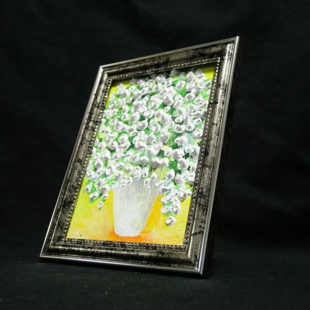 油絵 ミニ絵画2L【かすみ草】 | iichi 日々の暮らしを心地よくする