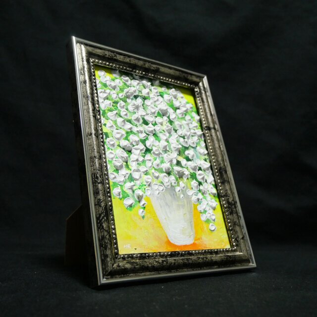 油絵 ミニ絵画2L【かすみ草】 | iichi 日々の暮らしを心地よくする