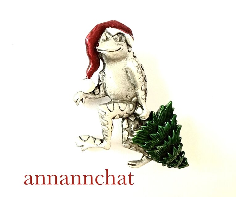 【ビンテージ　アメリカ製　クリスマスツリー　蛙　ブローチ】80年代