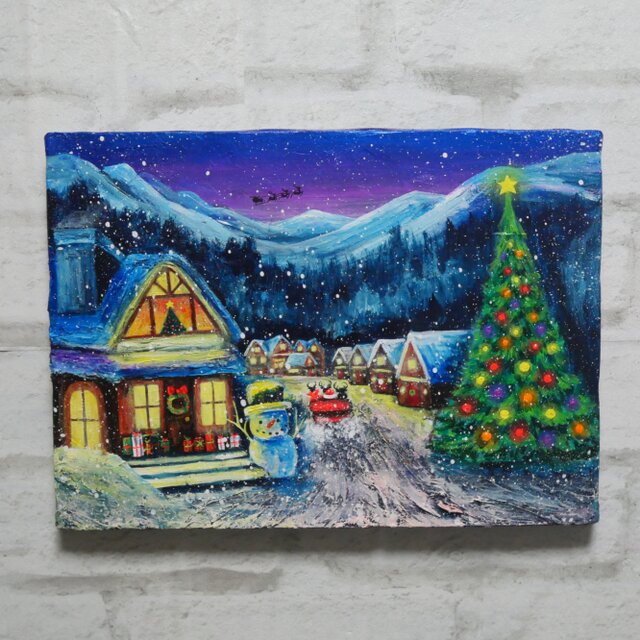 油絵【クリスマスイブの町】