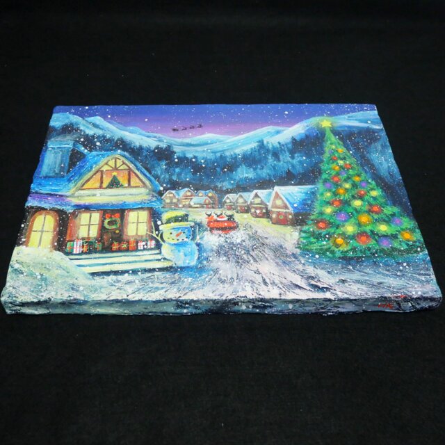 油絵 絵画 【クリスマスイブの町】 油絵【クリスマスイブの町】 | iichi 日々の暮らしを心地よくする