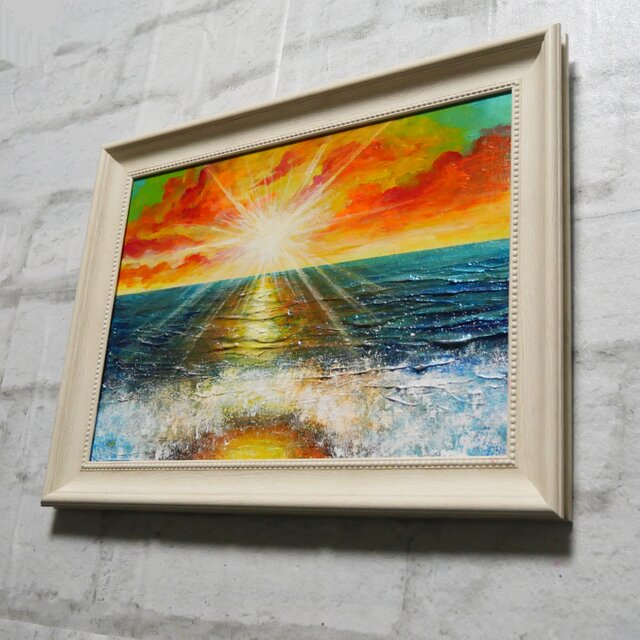 油絵 油彩 油彩画 絵 絵画【癒しの朝焼けの海】 油絵【癒しの朝焼けの海】 | iichi 日々の暮らしを心地よくする