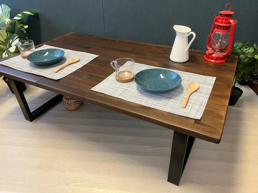 送料無料】 ローテーブル 長方形 120cm 70cm パイン こげ茶 アイアン