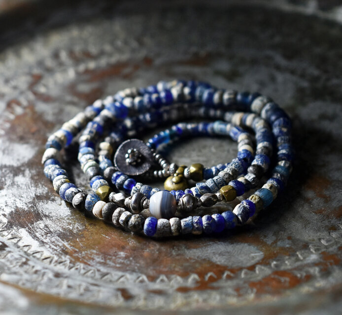 ジュンネ出土ビーズと古代瑪瑙、oldオリッサブラス＆チンシルバーのネックレス