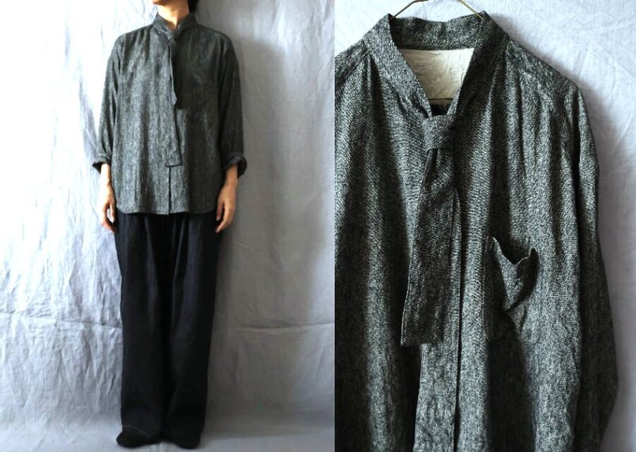 【ｎ様専用ページ】キャメル/グレンチェックリネン　ボウタイ長袖シャツ　他2点