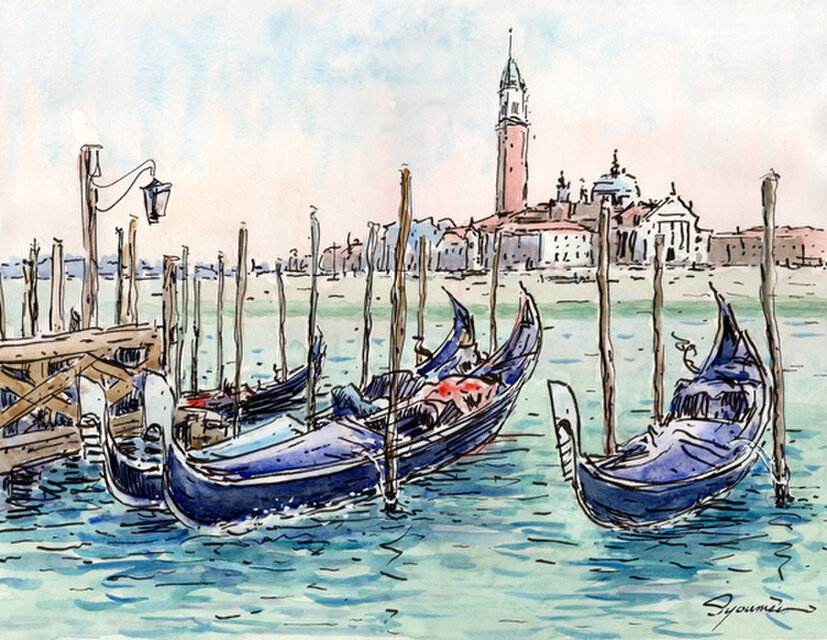水彩画原画　ゴンドラ・ヴェネツィア運河　＃701