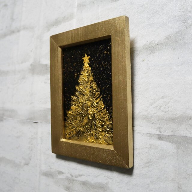 油絵 ミニ絵画【黄金クリスマスツリー】 | iichi 日々の暮らしを