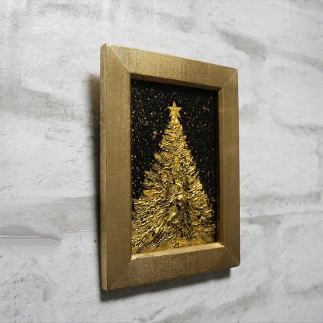 油絵 ミニ絵画【黄金クリスマスツリー】 | iichi 日々の暮らしを