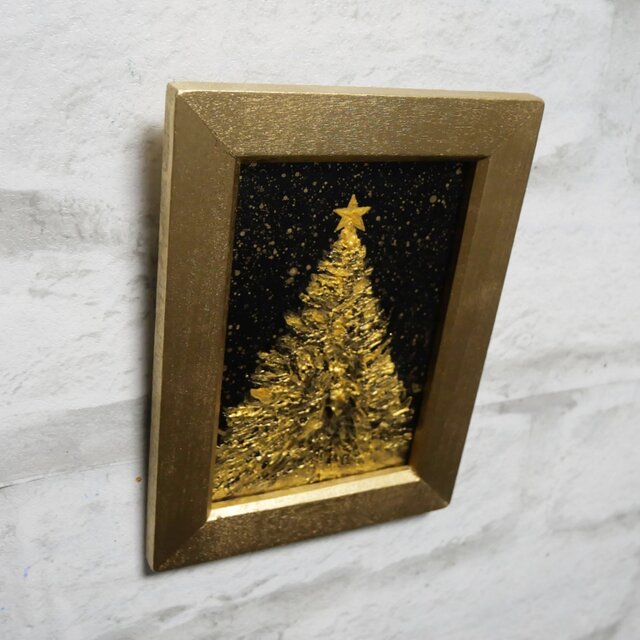 油絵 ミニ絵画【黄金クリスマスツリー】 | iichi 日々の暮らしを