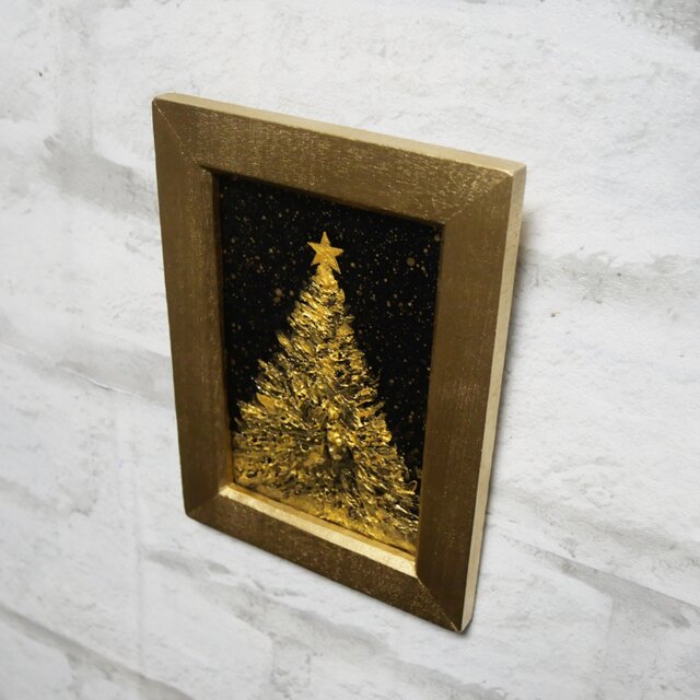 油絵 ミニ絵画【黄金クリスマスツリー】 | iichi 日々の暮らしを