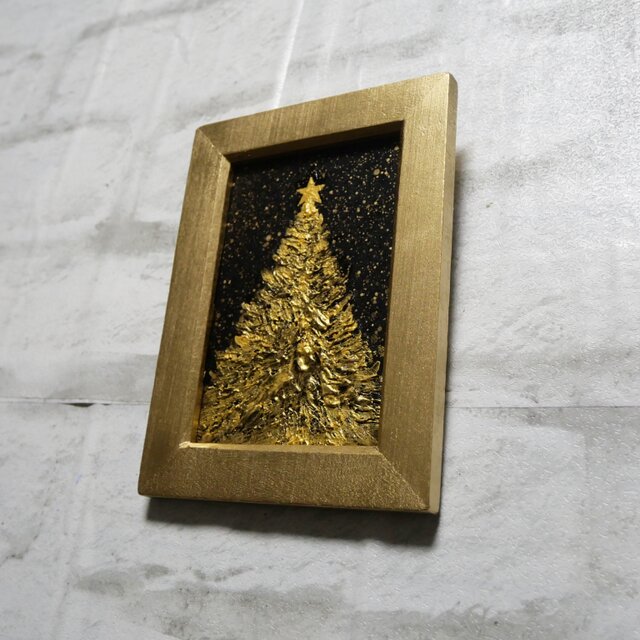 油絵 ミニ絵画【黄金クリスマスツリー】 | iichi 日々の暮らしを