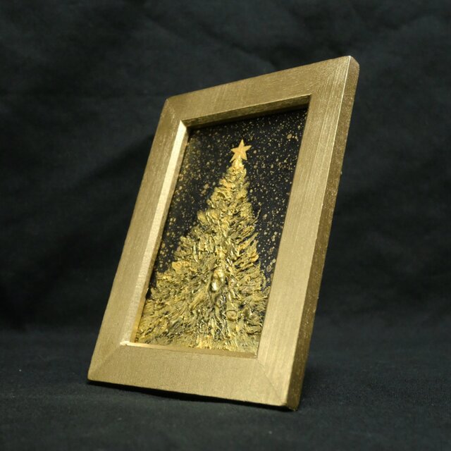 油絵 ミニ絵画【黄金クリスマスツリー】 | iichi 日々の暮らしを