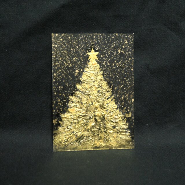 油絵 ミニ絵画【黄金クリスマスツリー】 | iichi 日々の暮らしを