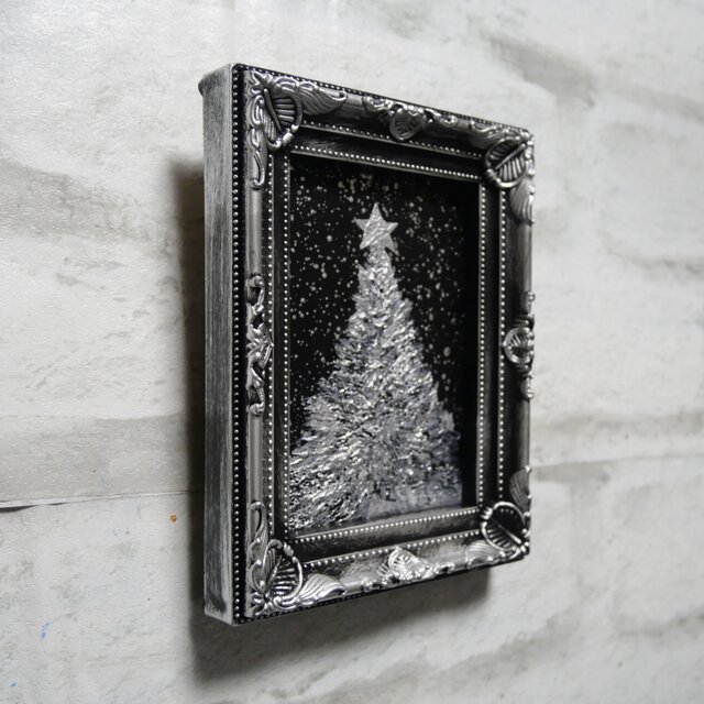 油絵 ミニ絵画【銀色クリスマスツリー】 | iichi 日々の暮らしを