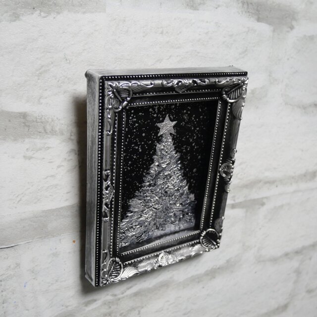 油絵 ミニ絵画【銀色クリスマスツリー】 | iichi 日々の暮らしを