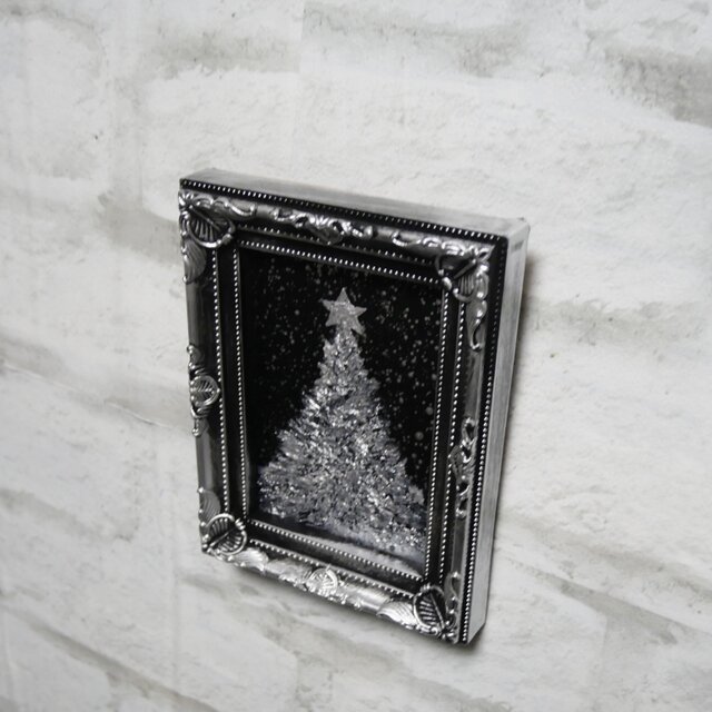 油絵 ミニ絵画【銀色クリスマスツリー】 | iichi 日々の暮らしを