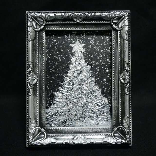 油絵 ミニ絵画【銀色クリスマスツリー】 | iichi 日々の暮らしを