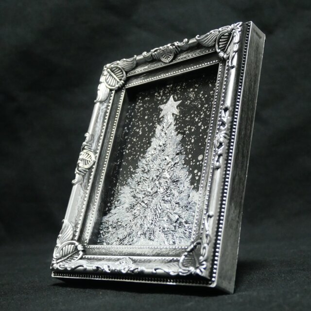 油絵 ミニ絵画【銀色クリスマスツリー】 | iichi 日々の暮らしを