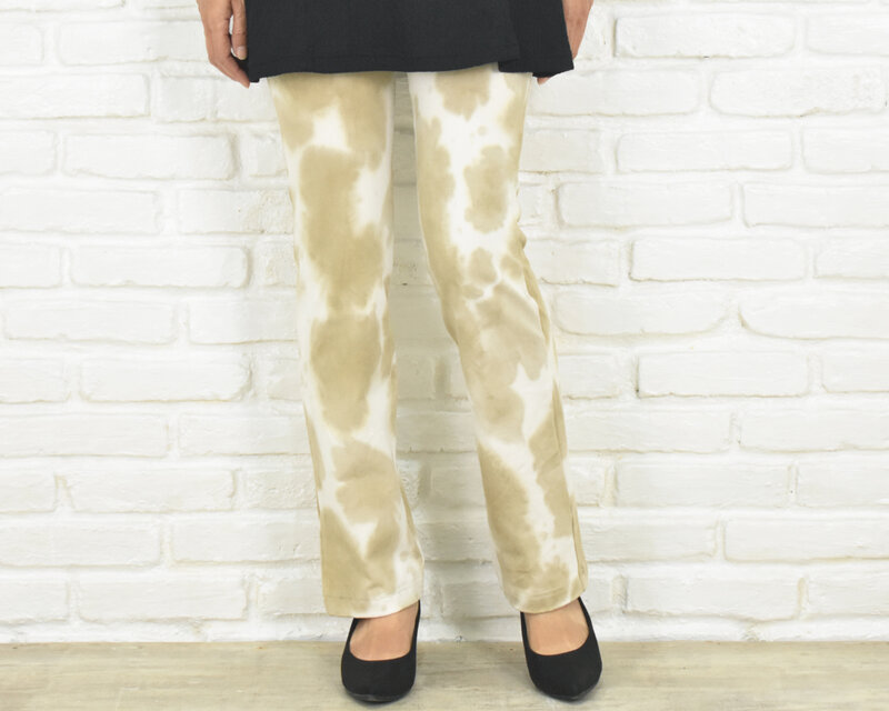 驚きの穿き心地！手染めストレートストレッチロングパンツ　ベージュ＆アイボリー　大きいサイズあり