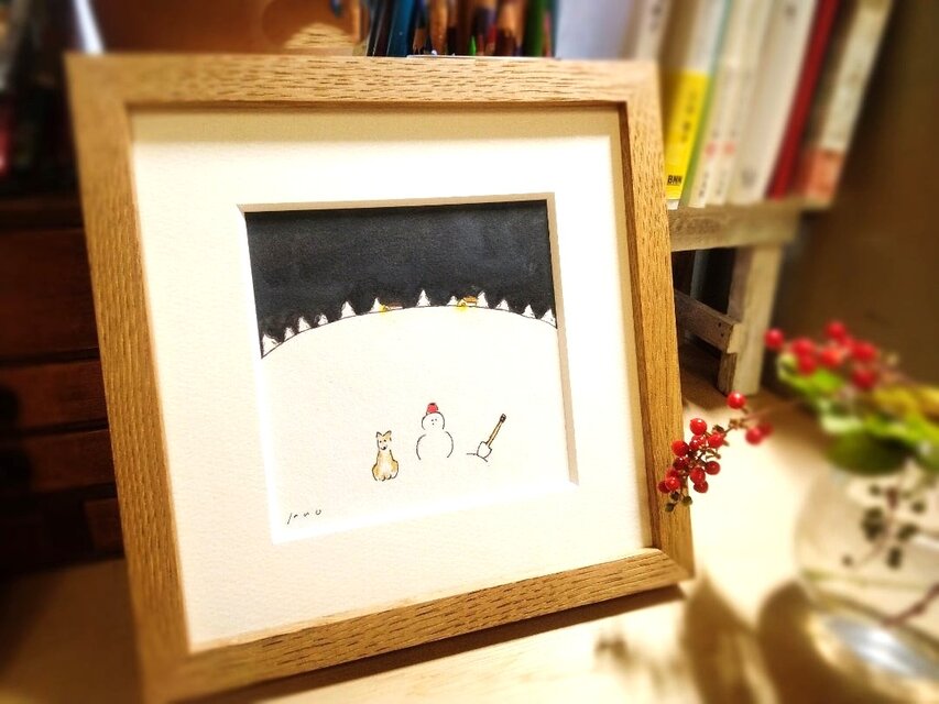 雪の夜の物語」 原画イラスト ※木製額縁入り インテリアアート | iichi