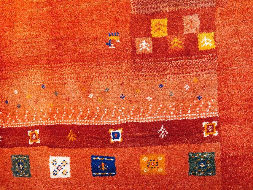 ペルシャ ギャッベ リビングサイズ ラグ 198x155㎝ 桃色 茜色 生命の木