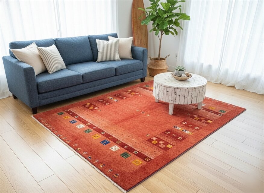 ペルシャ ギャッベ リビングサイズ ラグ 198x155㎝ 桃色 茜色 生命の木