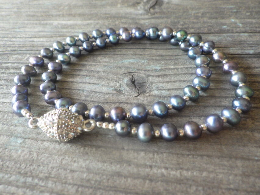 ☆再販☆Flesh Pearl Necklace 淡水パールのネックレス　☆ビッグマグネットクラスプ☆黒蝶真珠　バロックパール
