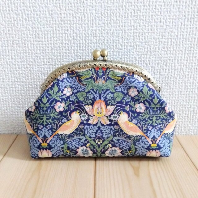 ウィリアムモリス　がま口ポーチ　12.5cm口金　いちご泥棒　ネイビー　519