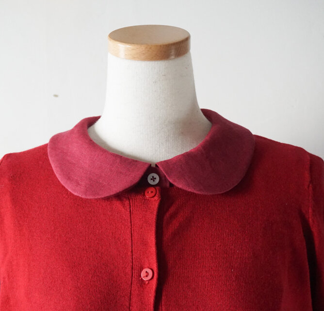 リネン生地シャツ型丸襟の付け襟(マゼンダ)