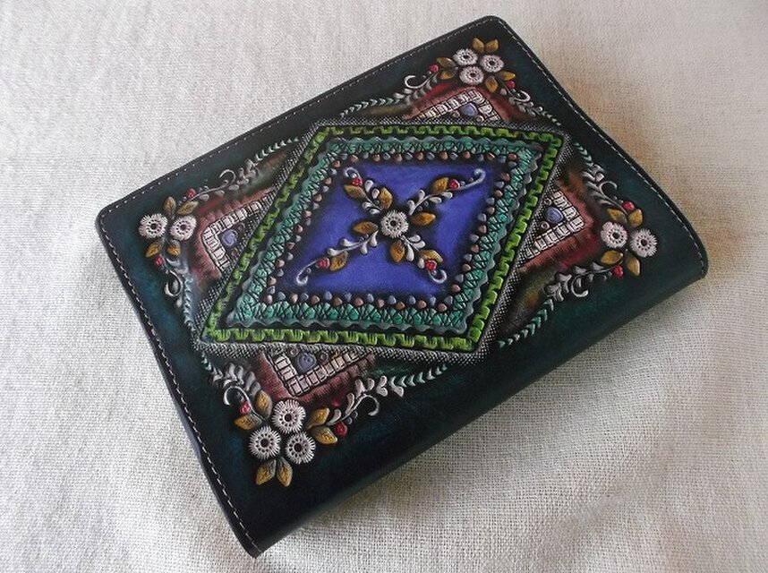 文庫サイズブックカバー 刻印、拭き染め 牛革