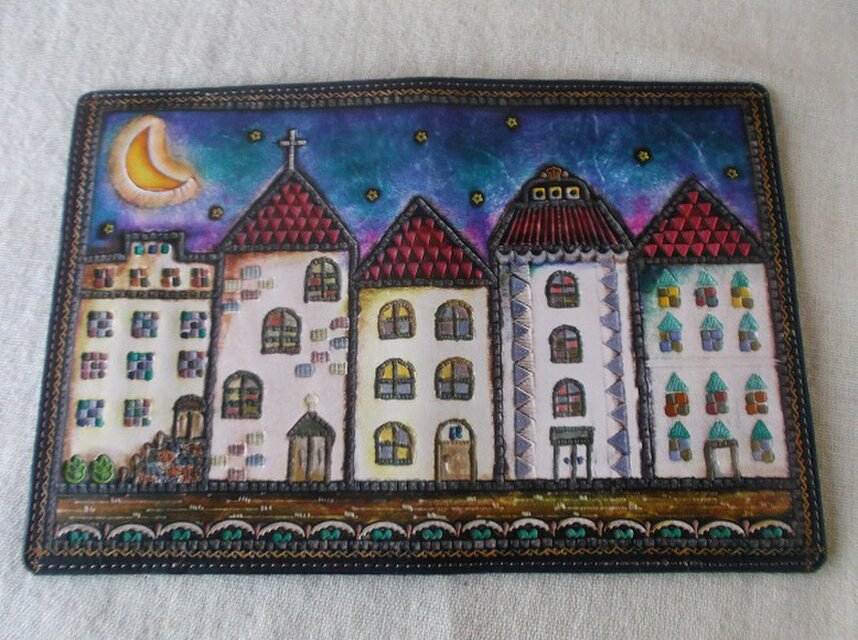 文庫サイズブックカバー 刻印、拭き染め 牛革