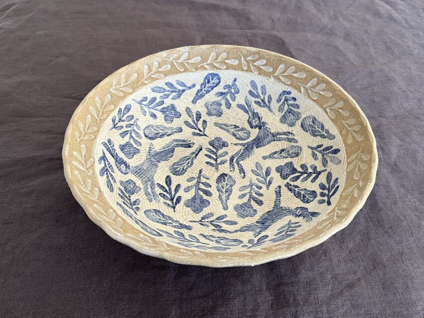 大型　陶器鉢　数連鉢　和風　うさぎ柄　アンティーク 大型 陶器鉢 数連鉢 和風 うさぎ柄 アンティーク