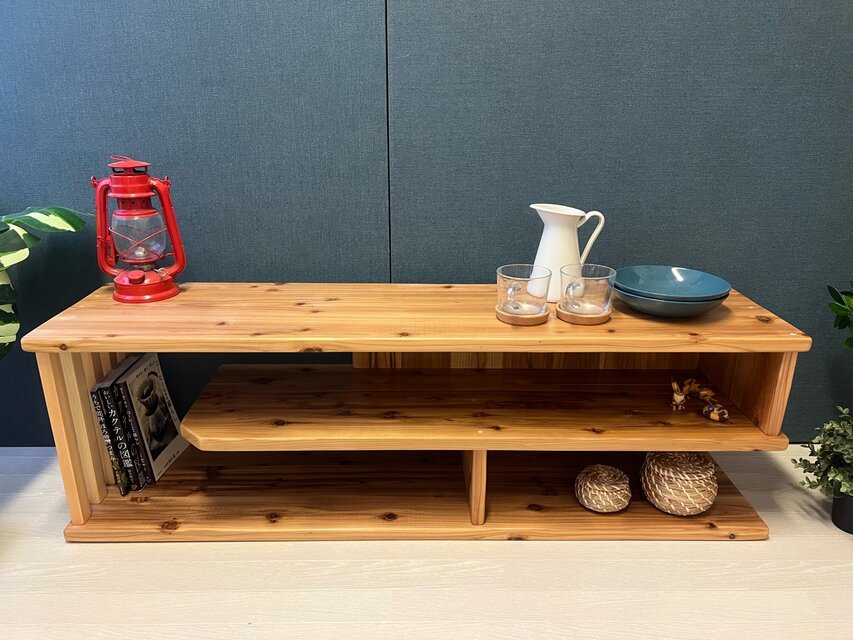 【送料無料】 テレビボード 棚板付き 縦格子型 シェルフ 小物置き 杉 120cm