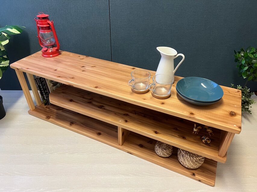 送料無料】 テレビボード 棚板付き 縦格子型 シェルフ 小物置き 杉