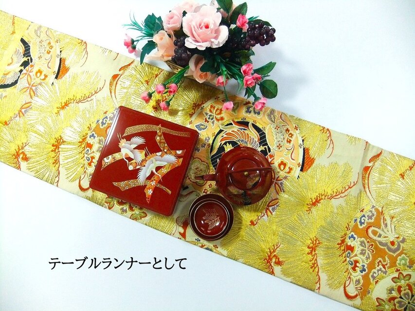 16)2395】180cm/アンティーク帯・鳳凰笠松文様/タペストリー・テーブル