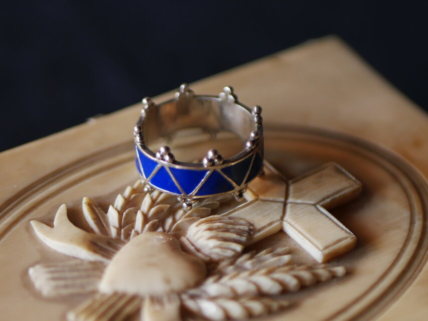 ブルーエナメル クラウン シルバーリング フランスヴィンテージ