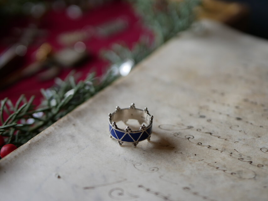 ブルーエナメル クラウン シルバーリング フランスヴィンテージ