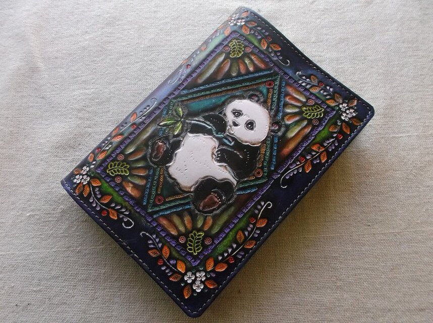 文庫サイズブックカバー 刻印、拭き染め 牛革