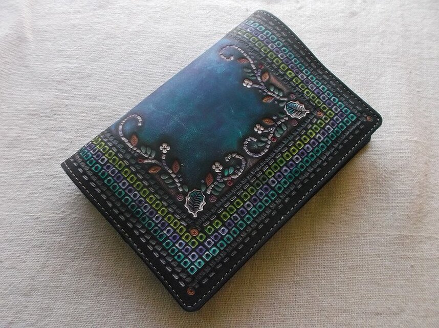 文庫サイズブックカバー 刻印、拭き染め 牛革